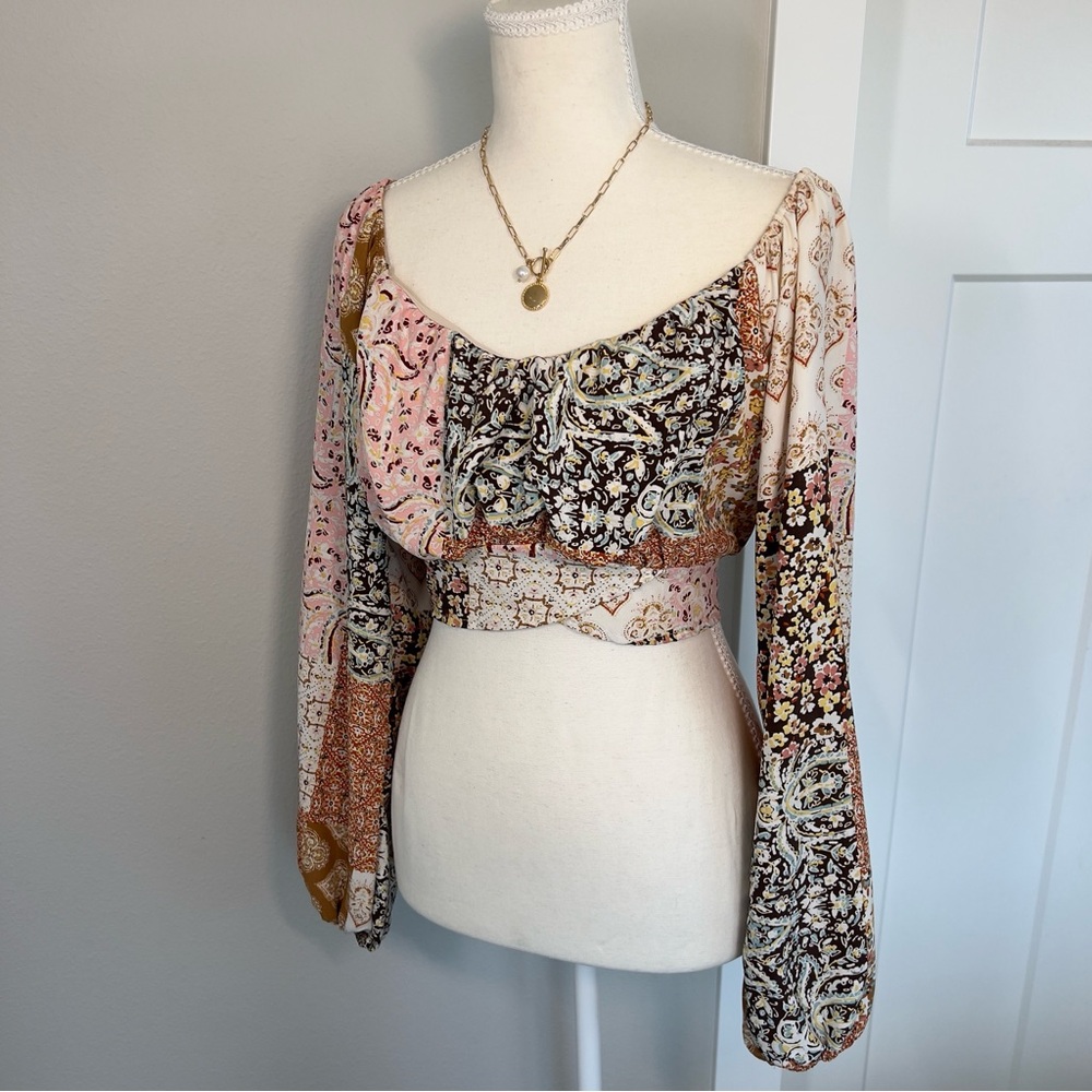 Altar'd State Multicolor Paisley Cropped Blouse
